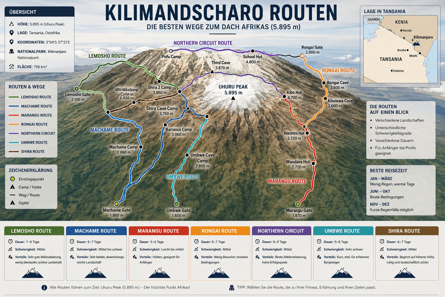 Kilimandscharo Routen